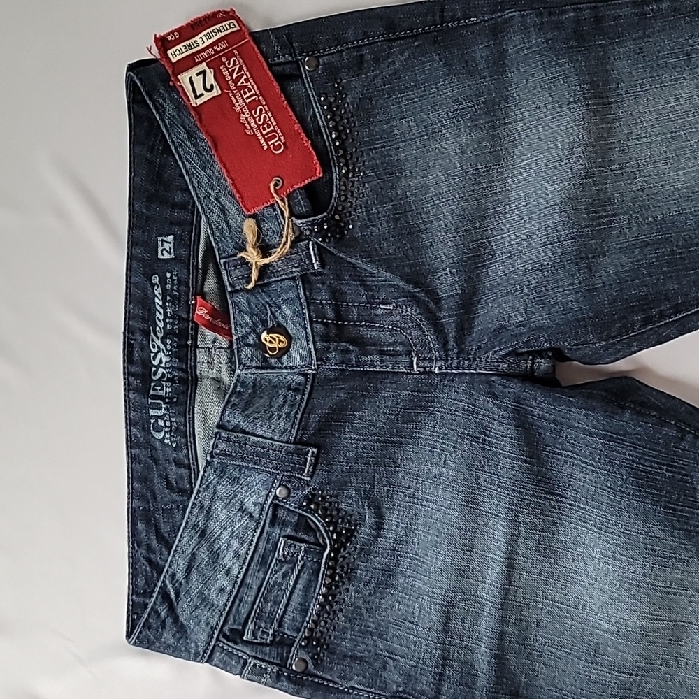 NWT Vintage Guess Denim Daredevil Black Crystal Low Rise Bootcut Jeans, 27